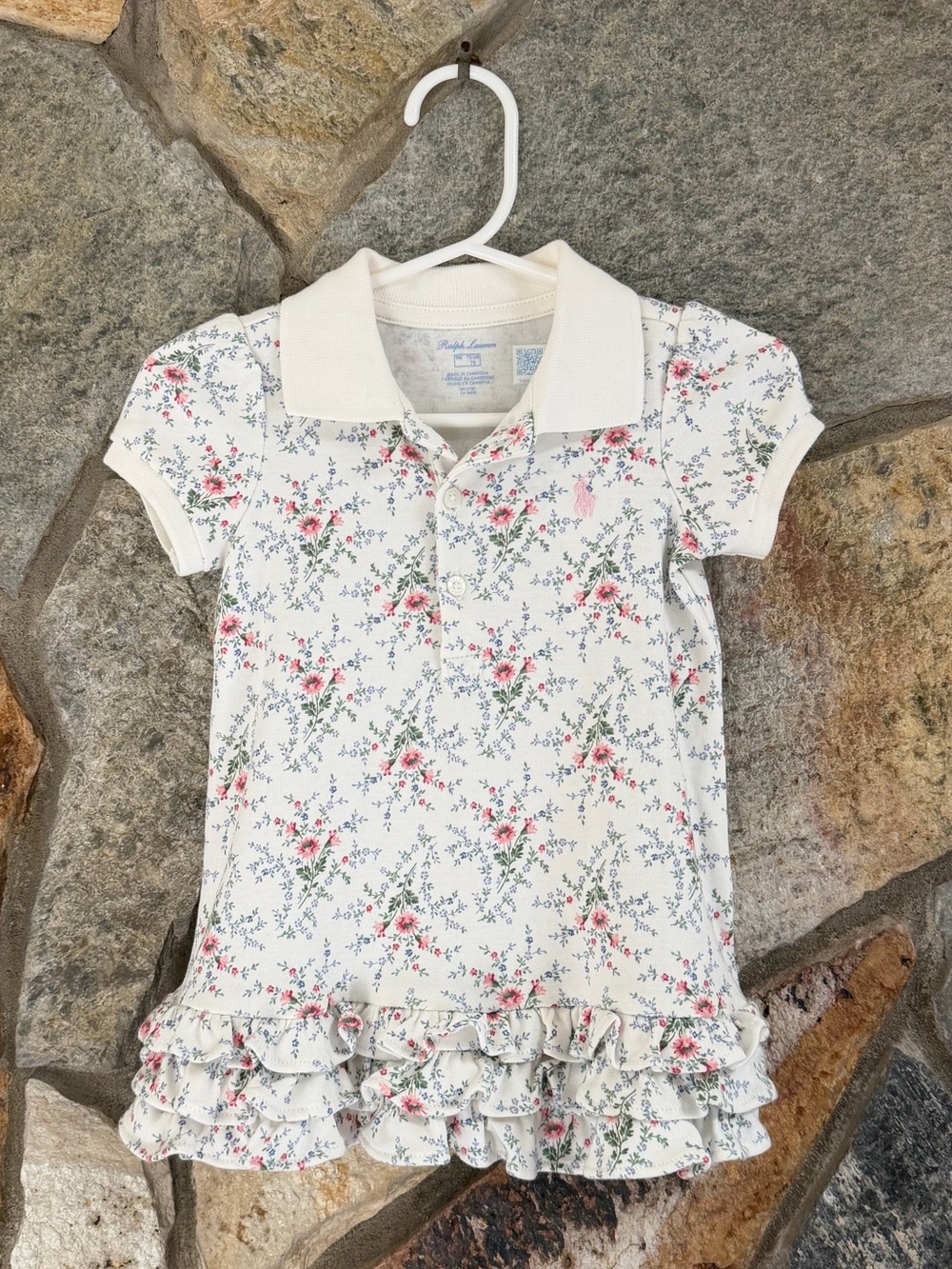 Ralph Lauren White Polo Dress with Pink & Blue Floral Print 9m